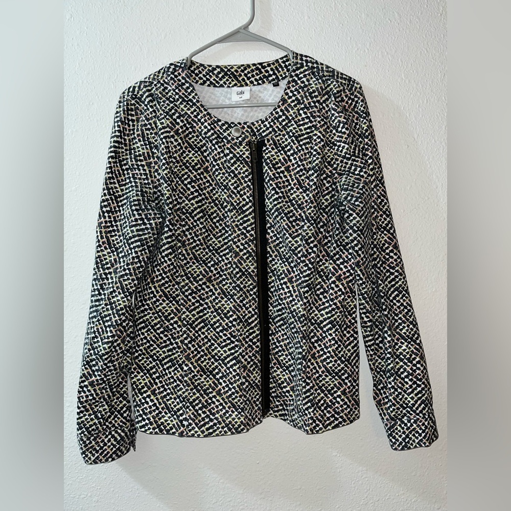 CAbi Black and Green Woven Zip-Front Blazer - Picture 3 of 12